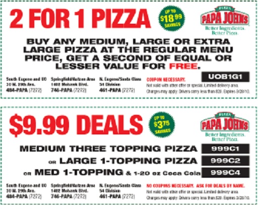 45 Buy One Get One Free Papa Johns Coupon