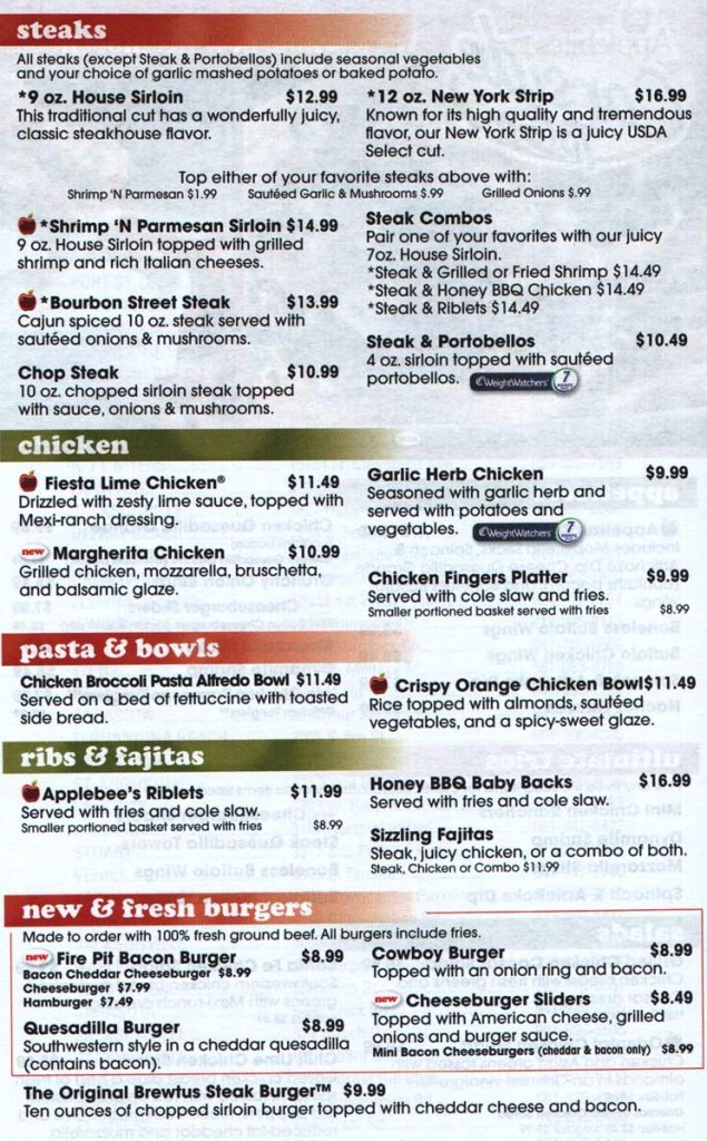 Applebees Menu 2012 2019