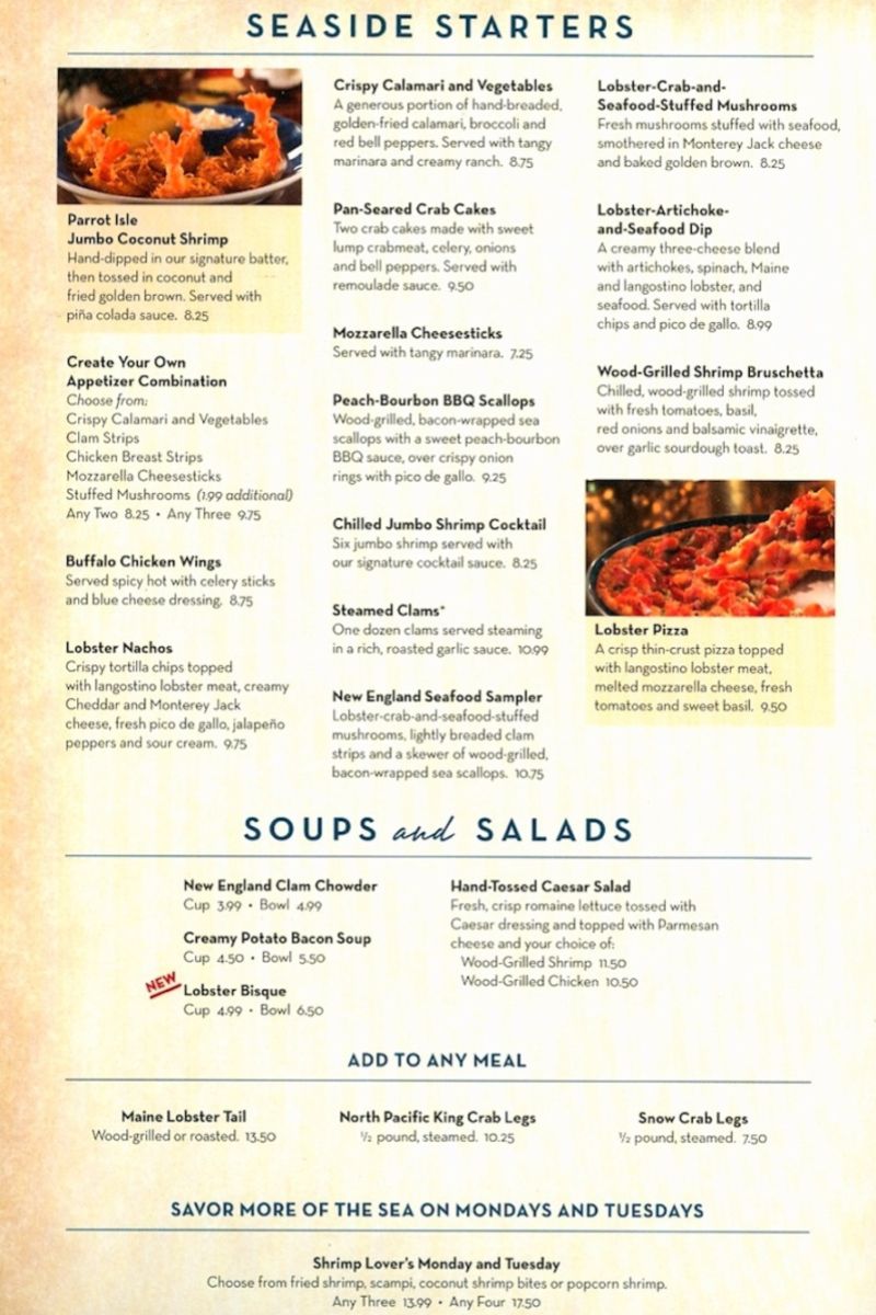 red lobster menu prices