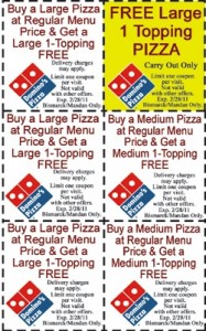 Dominos Coupon Codes cannot be combined with Dominos Pizza Coupons such as this one. Infact, as online booking become the norm, the old printable coupons become less and less frequent.