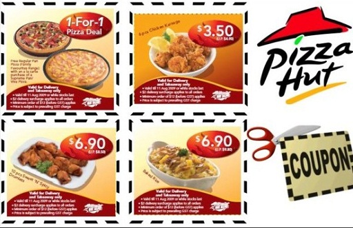 Pizza Hut Coupon Example: The printable coupons from Pizza Hut usually look something like this. This particular coupons has sadly expired, but keep checking back here for newer coupons for 2012.