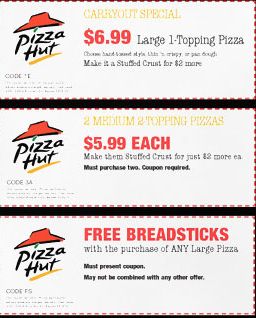 Pizza Hut coupons printable 2012-2013: Printable Pizza hut coupon code sample.