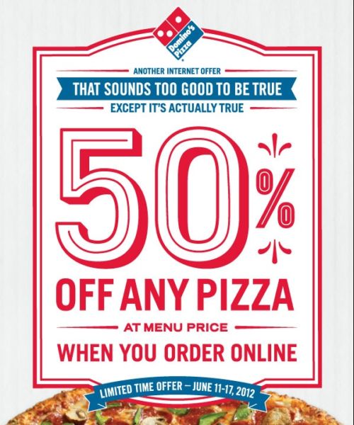 Dominos coupons 50 off Buy one Get one Free on Dominos Pizzas with